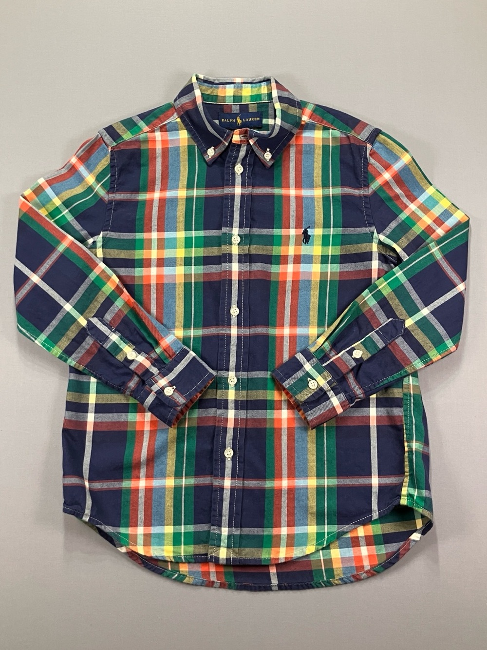 Ralph Lauren Boys Multicolor Plaid Button-Down Shirt Blue pony size 7